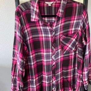 Terra & Sky Pink and Gray Plaid Shirt